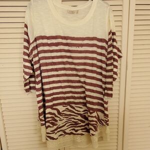 LOGO by LORI GOLDSTEIN creme red stripes top